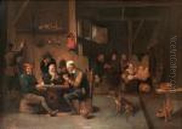 Cardgame At The Inn Oil Painting by David The Younger Teniers