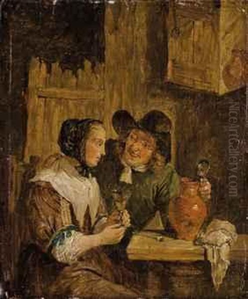 A Couple In A Tavern Interior Oil Painting by David The Younger Teniers