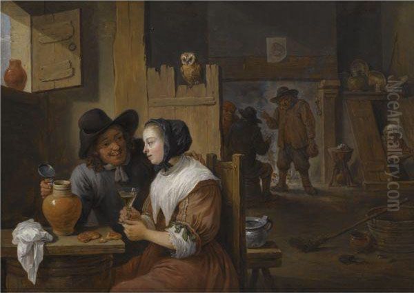 A Young Couple In An Inn Oil Painting by David The Younger Teniers