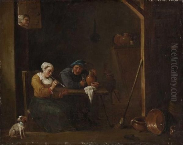 Bauernpaar In Der Stube Oil Painting by David The Younger Teniers