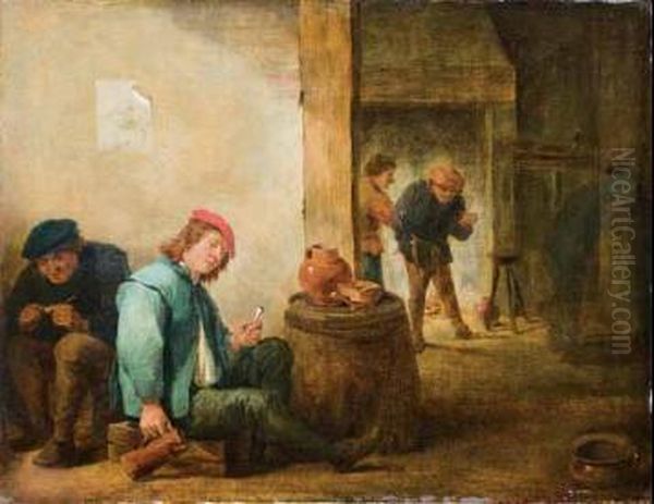 Fumatori In Una Taverna Con Focolare Oil Painting by David The Younger Teniers