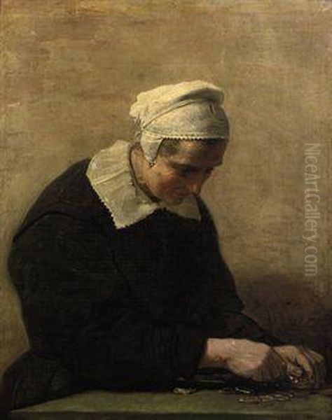 An Old Woman Counting Coins: An Allegory Of Avarice Oil Painting by David The Younger Teniers