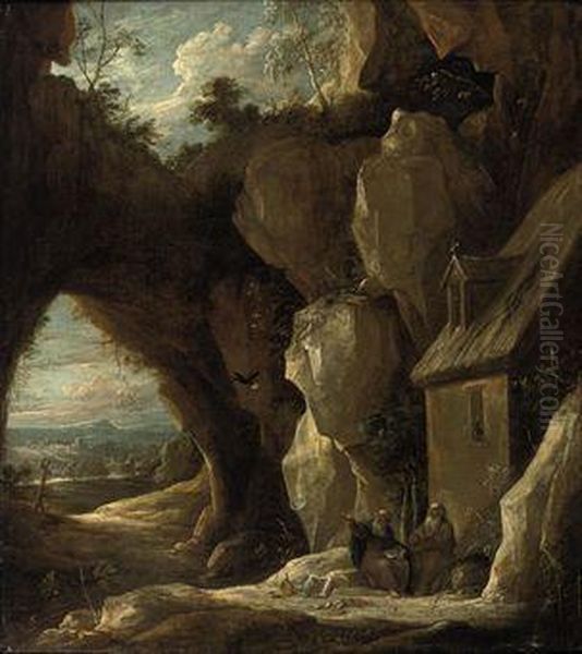 A Rocky Landscape With The Hermit Saints Paul And Anthony Oil Painting by David The Younger Teniers