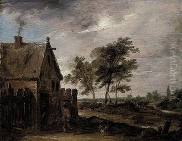 A Landscape With Peasants Gathering Faggots Outside A Cottage Oil Painting by David The Younger Teniers