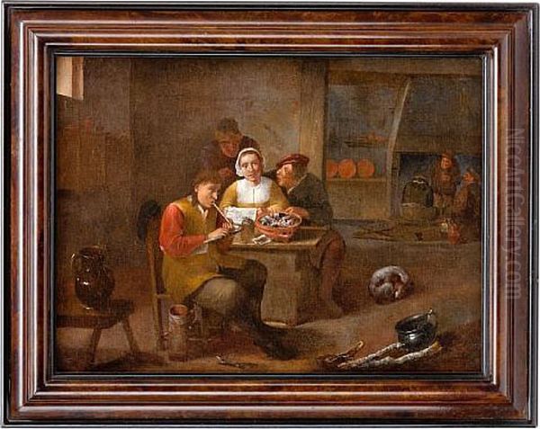 Figures In A Tavern Interior Oil Painting by David The Younger Teniers