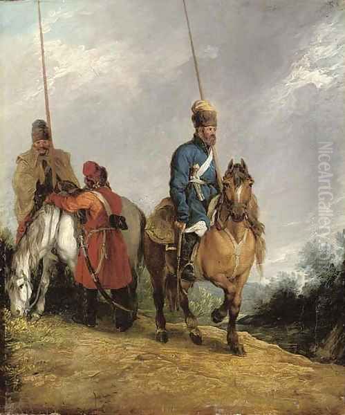 Cossacks on horseback Oil Painting by Russian School