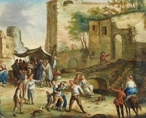 A Street Brawl Oil Painting by David The Younger Teniers