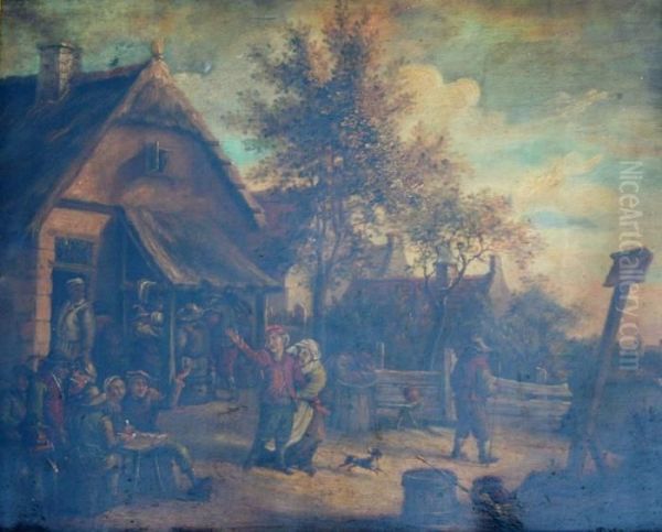 Peasants Carousing Outside A Tavern Oil Painting by David The Younger Teniers