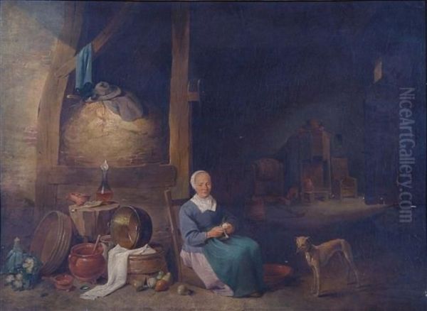 An Old Woman Peeling Pears Oil Painting by David The Younger Teniers