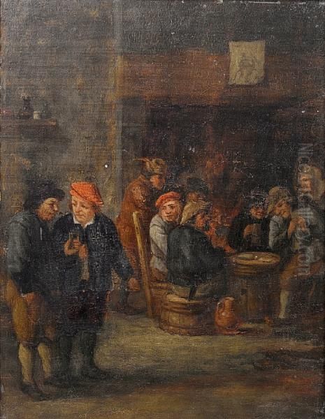 A Tavern Interior With Peasants Drinking Andplaying At Cards Oil Painting by David The Younger Teniers