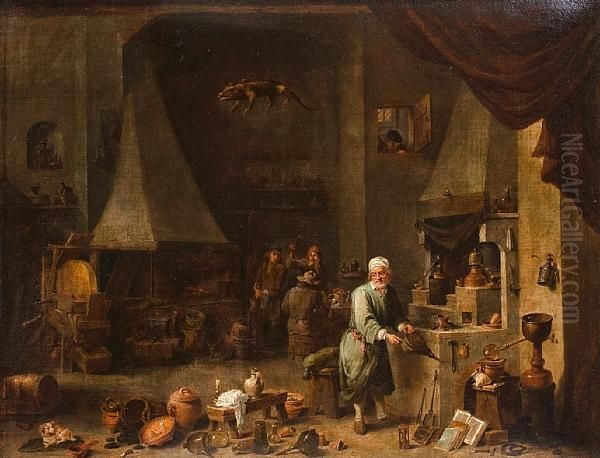 Interior Of A Laboratory With An Alchemist Atwork Oil Painting by David The Younger Teniers