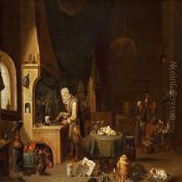 In The Alchemist's Workshop Oil Painting by David The Younger Teniers