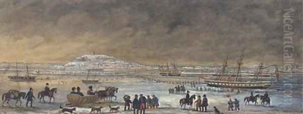 The port of Archangel in winter Oil Painting by Russian School