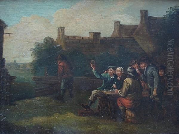 Revellers Outside An Inn Oil Painting by David The Younger Teniers