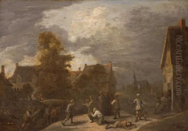 The Bandits Raiding The Town Oil Painting by David The Younger Teniers