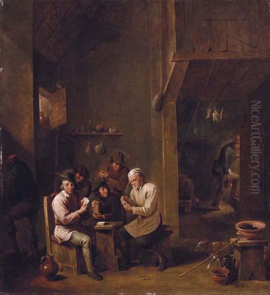 Giocatori Di Carte In Osteria Oil Painting by David The Younger Teniers