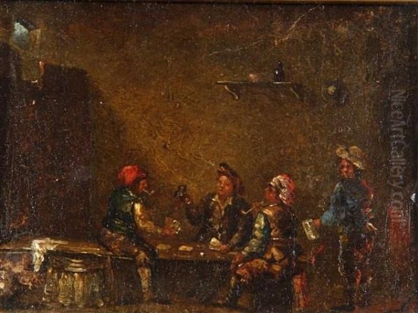 Tavern Interior With Figures Playing Cards Oil Painting by David The Younger Teniers