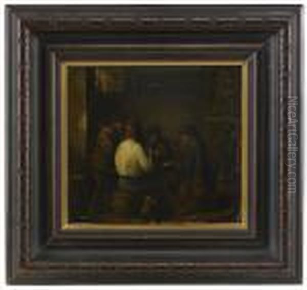 Vardshusinterior Med Kortspelande Bonder Oil Painting by David The Younger Teniers