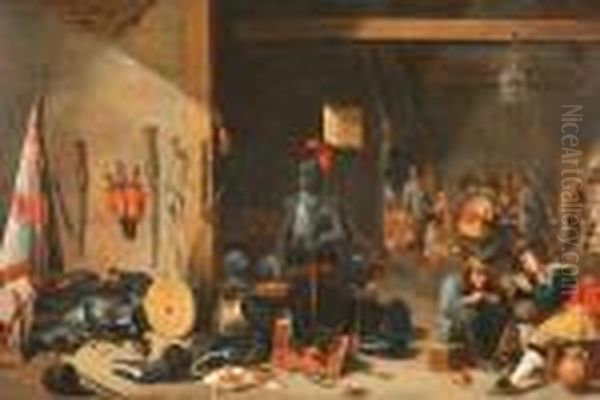 Guardroom With Smoking Soldiers Playing Cards Oil Painting by David The Younger Teniers