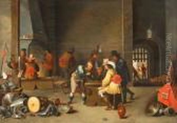 Guardroom With Smoking Soldiers Playing With The Dice Oil Painting by David The Younger Teniers