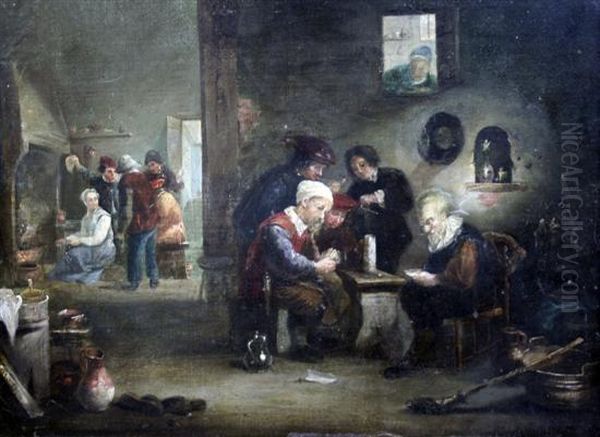 Tavern Interior With Card Players Oil Painting by David The Younger Teniers