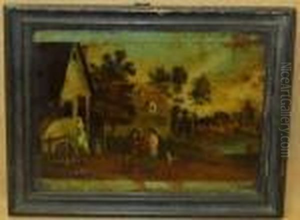 Figures Conversing By Buildings Oil Painting by David The Younger Teniers