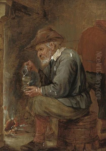 An Old Man Pouring A Glass Of Wine Oil Painting by David The Younger Teniers