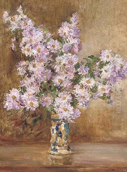 Michaelmas Daisies Oil Painting by James Herbert Snell