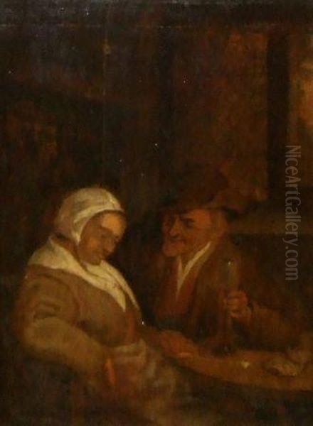 Lady And Gent In Tavern Interior Oil Painting by David The Younger Teniers