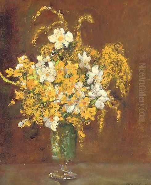 Mimosa in a vase Oil Painting by James Herbert Snell