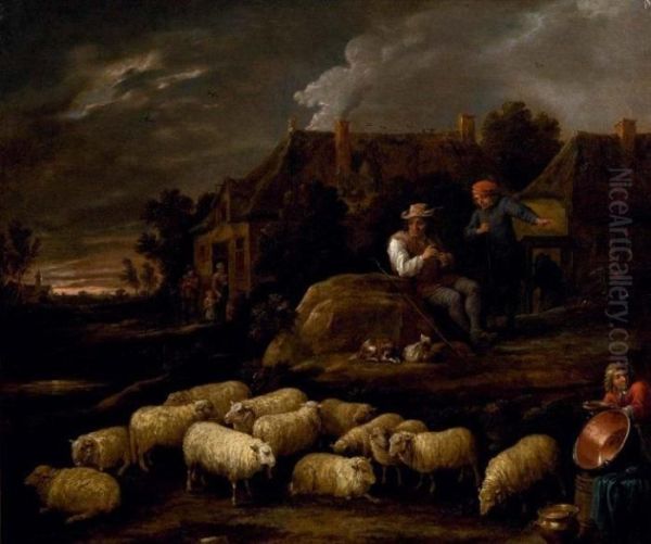 Bergers Et Troupeau Pres De La Ferme Oil Painting by David The Younger Teniers