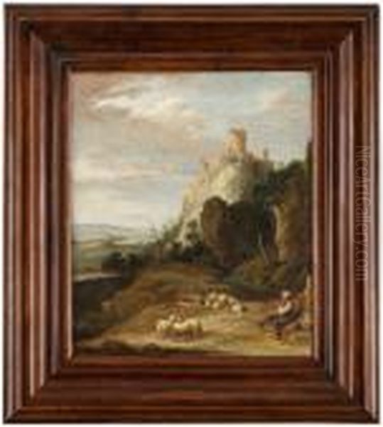 Hoglant Landskap Med Flojtspelande Herde Vid Sin Flock Oil Painting by David The Younger Teniers