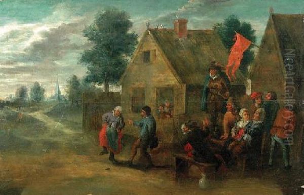 Pejzaz Z Drzewami I Domkiem Czerwonym Oil Painting by David The Younger Teniers