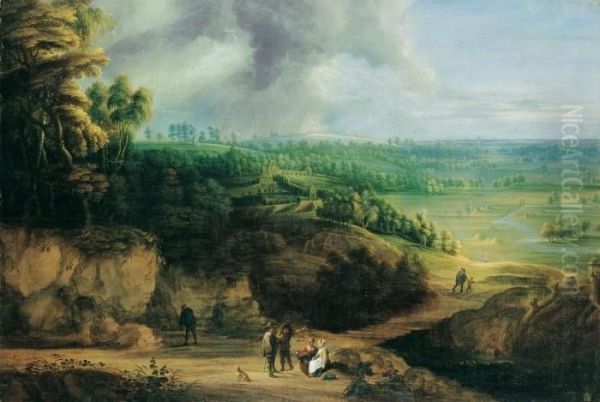 Panoramalandschaft Mit Schlossanlage Und Staffagefiguren Oil Painting by David The Younger Teniers