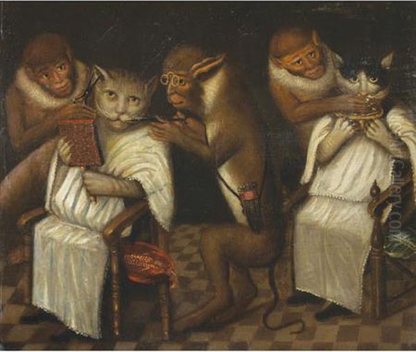 The Monkey Barbershop Oil Painting by David The Younger Teniers