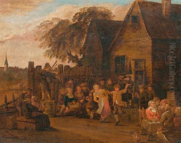 Tanzende Bauern Vor Wirtshaus. Oil Painting by David The Younger Teniers