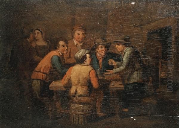 Men Playing Dice In An Interior Oil Painting by David The Younger Teniers