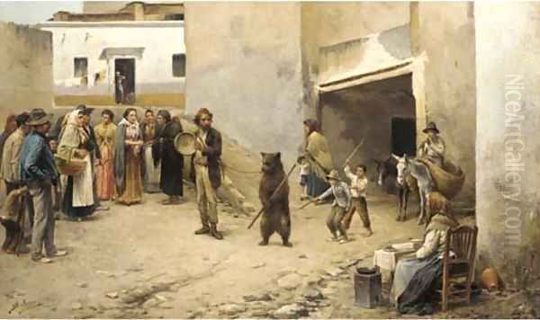 The pedlar and the bear Oil Painting by Spanish School