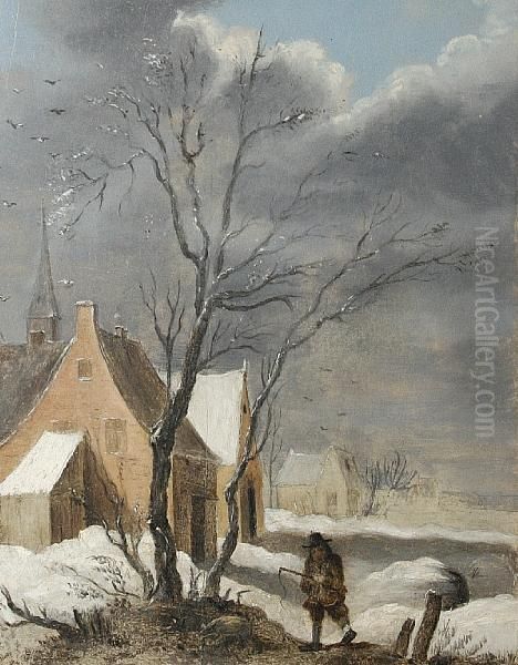 Figure In A Winter Landscape Oil Painting by David The Younger Teniers