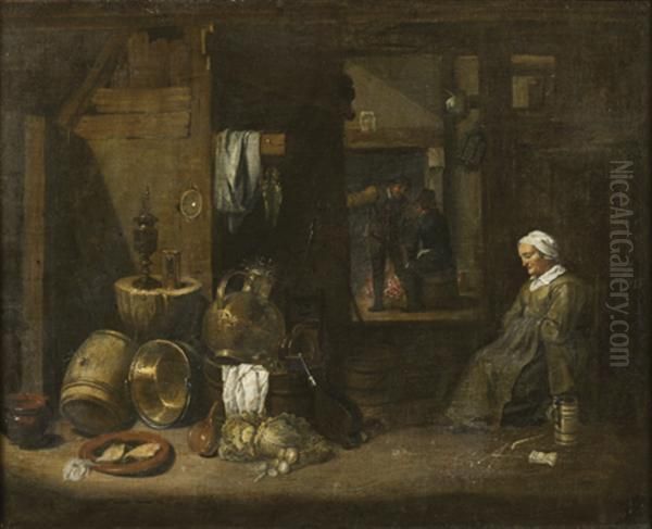 Une Femme Se Reposant Dans Sa Cuisine Oil Painting by David The Younger Teniers