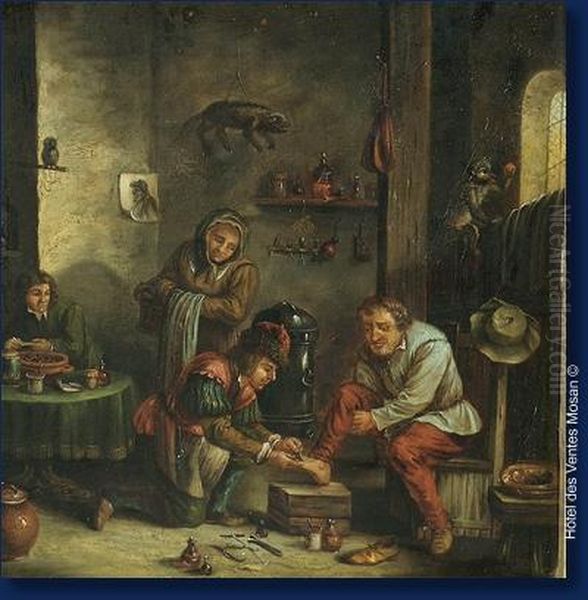 Scene D'interieur De Pedicure Oil Painting by David The Younger Teniers