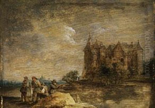 Landschaft Mit Mittelalterlichem Schlossgebaude Undfigurenstaffage Oil Painting by David The Younger Teniers