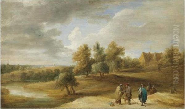 A Village Landscape With Gypsies Telling Fortunes In Theforeground Oil Painting by David The Younger Teniers