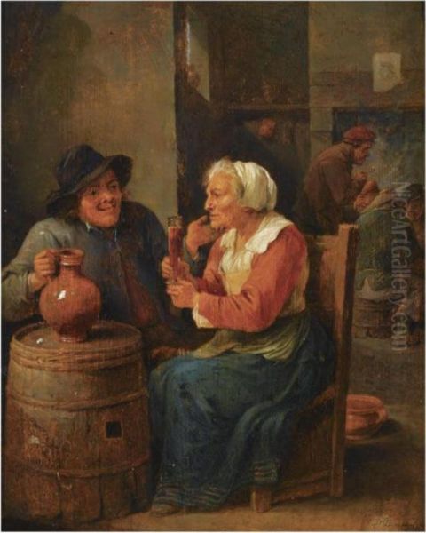 An Interior Scene With A Man And An Elderly Woman Oil Painting by David The Younger Teniers