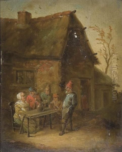 A Village Inn With Peasants Seated At A Table Oil Painting by David The Younger Teniers