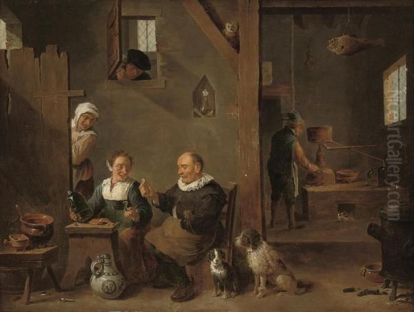 An Alchemist And Other Figures In An Interior Oil Painting by David The Younger Teniers