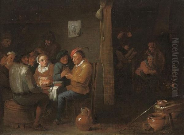 Peasants Drinking In A Tavern Interior Oil Painting by David The Younger Teniers