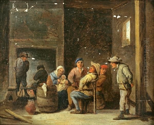 Figures In A Tavern Interior Oil Painting by David The Younger Teniers