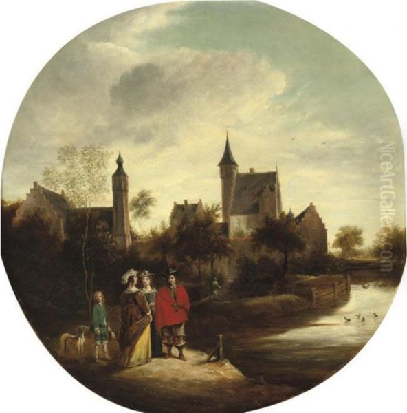 Elegant Figures In A River Landscape Near A Town Oil Painting by David The Younger Teniers