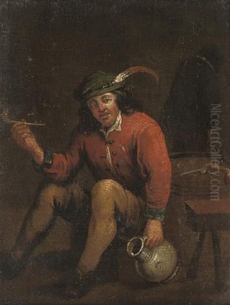 A Seated Peasant In A Tavern With A Pipe In His Right Hand, Apitcher In His Left Oil Painting by David The Younger Teniers